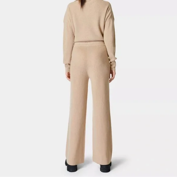 Sweaty Betty Cashmere Relaxed Wide Leg Knit Tan Pants Women's Size 10